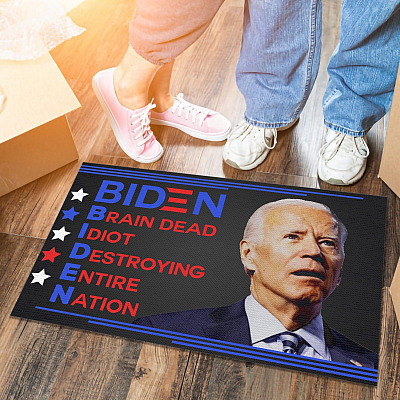 Alternative view of Biden Braindead Idiot Destroying Entire Nation Funny Entrance Doormat - Funny Political Biden Doormat