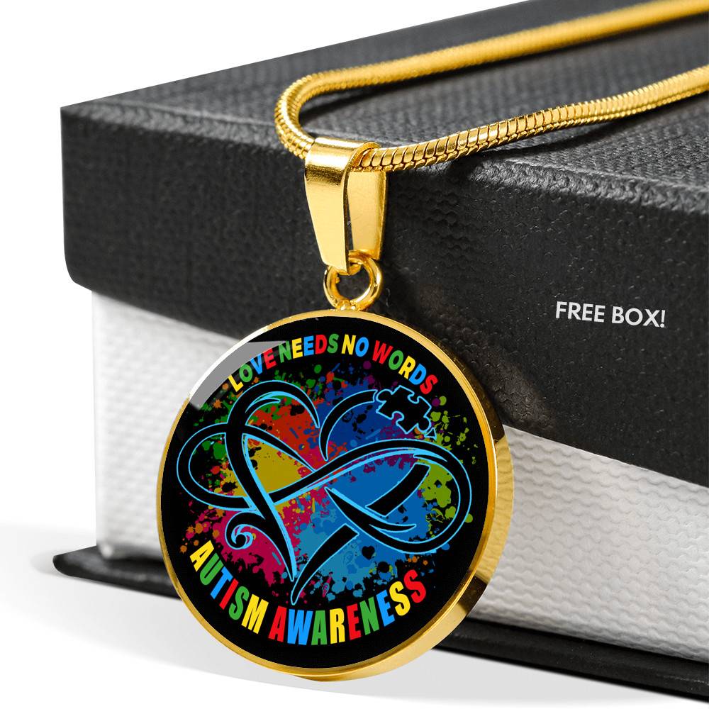 Love Needs No Words Autism Awareness Circle Pendant Necklace Love Needs No Words Autism Awareness Circle Pendant Necklace