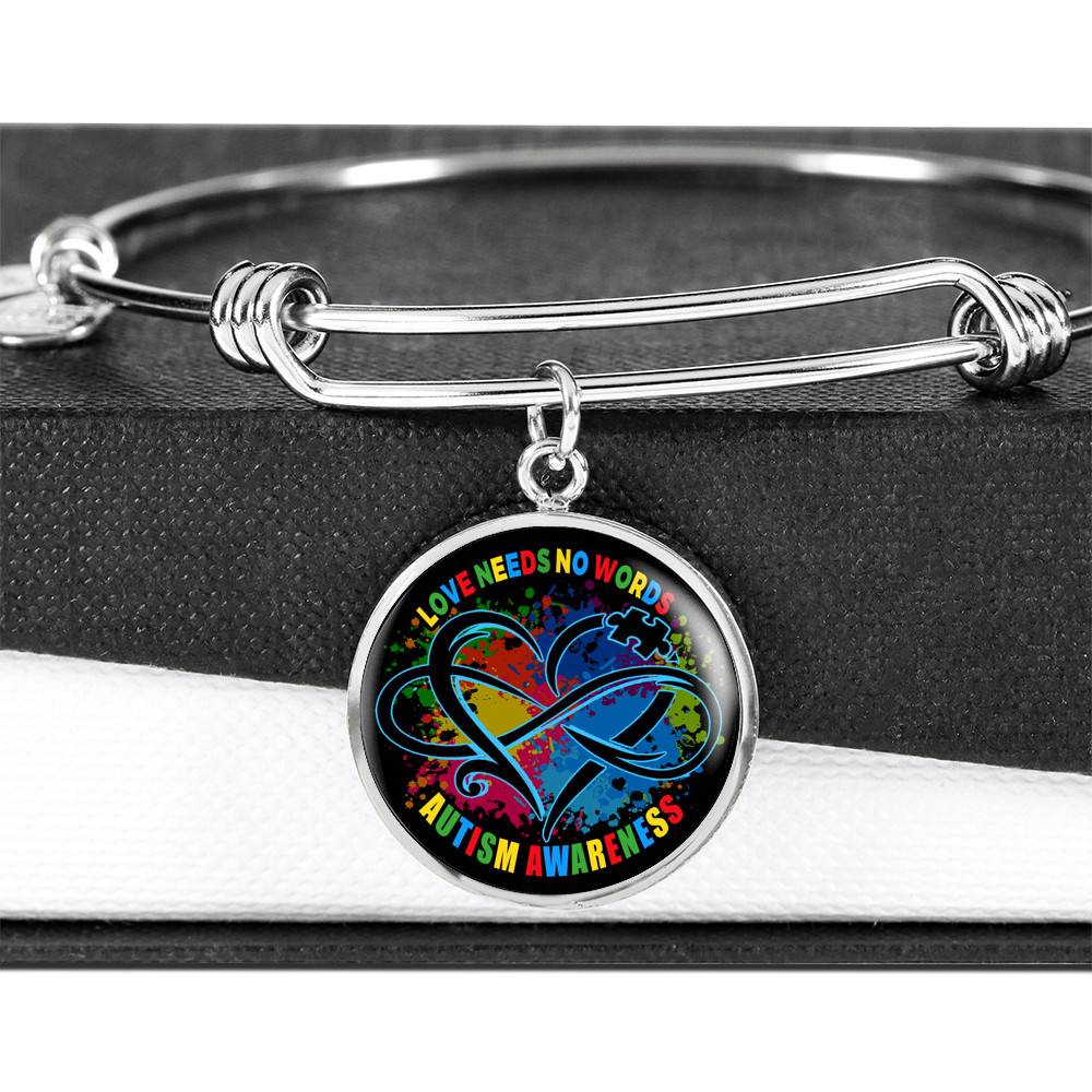 Love Needs No Words Autism Awareness Circle Pendant Necklace Love Needs No Words Autism Awareness Circle Pendant Necklace