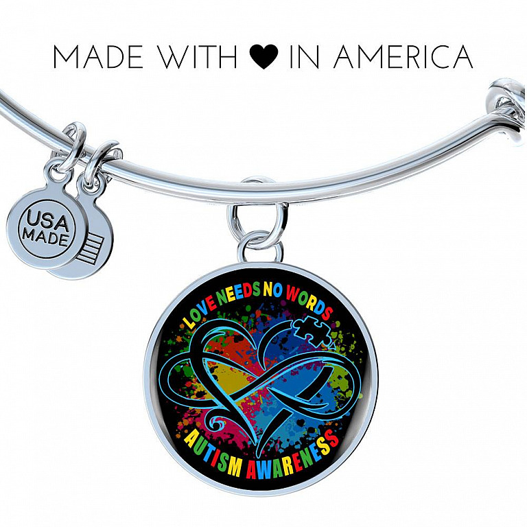 Love Needs No Words Autism Awareness Circle Pendant Necklace