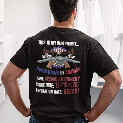 Alternative view of Gun Permit Shirt - Second Amendment Is My Gun Permit USA American Flag T-Shirt