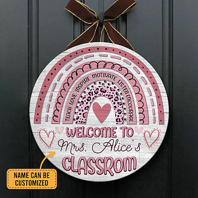 Alternative view of Personalized Welcome To Teacher's Classroom Wooden Front Door Sign - Custom Teacher Welcome Sign For Front Porch