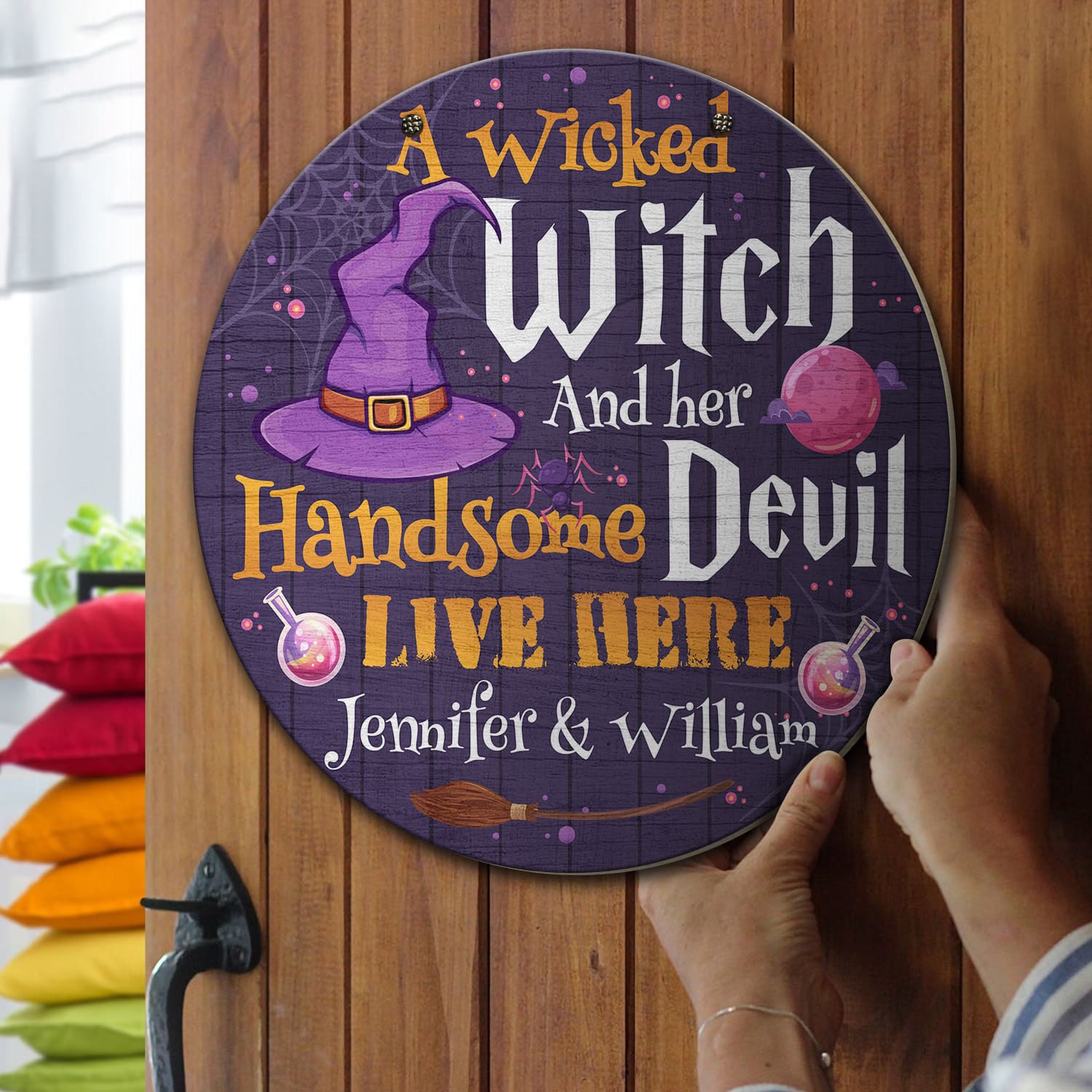 1KT. A Wicked Witch And Her Devil (Sample Design) Door Sign Mockup 13