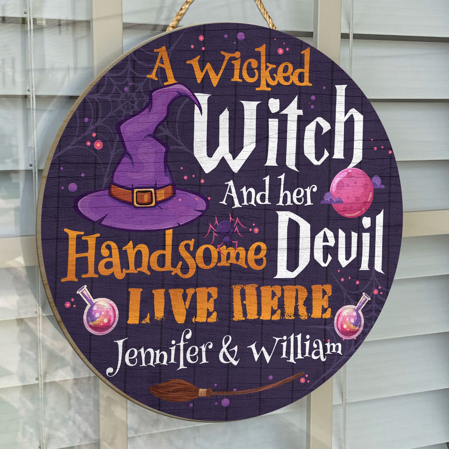 1KT. A Wicked Witch And Her Devil (Sample Design) Door Sign Mockup 14