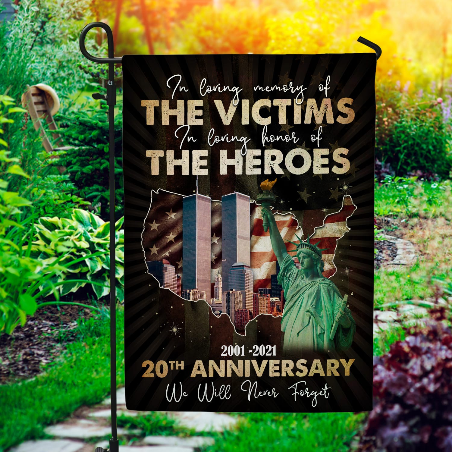 3NH. Loving Memory 911 (7) Garden Flag Mockup 1