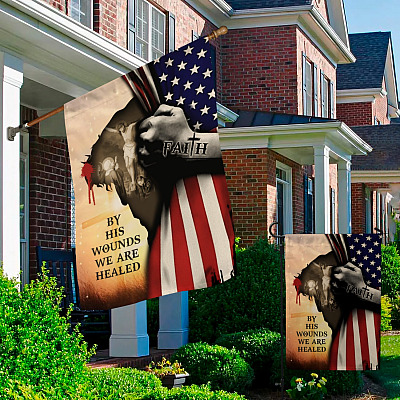 Alternative view of Christian Cross by His Wounds We Are Healed Garden Flag - House Flag - Wall Flag - Jesus Flag