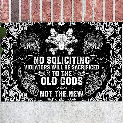 No Soliciting Violators Will Be Sacrificed To The Old God Not The New Witch Doormat - Outdoor Indoor Doormat