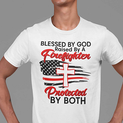 Blessed By God Raised By A Firefighter Protected By Both T-Shirt - V-Neck Shirt
