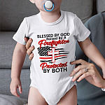 Blessed By God Raised By A Firefighter Protected By Both Baby Onesie - Baby Infant Bodysuit