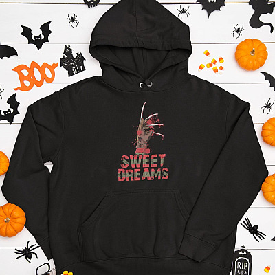 Alternative view of Sweat Dreams Scary Horror Freddy Glove Funny Halloween Hoodie - Sweatshirt - Long Sleeve