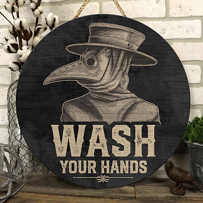 Vintage Plague Doctor Wash You Hands Funny Bathroom Wooden Door Sign - Front Porch Sign Indoor Outdoor Decor Farmhouse