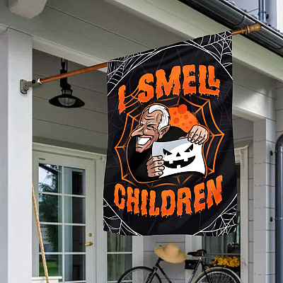 Alternative view of I Smell Children Joe Biden Same Decorative Garden Flag - Anti Biden Halloween House Flag