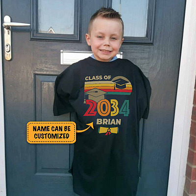 Alternative view of Personalized Name Class Of 2034 Grow With Me Pre-K Graduate Retro T-Shirt - Youth Tee