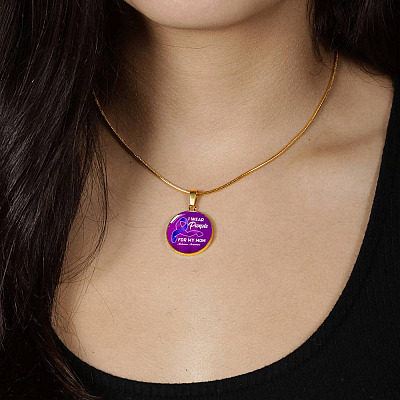 I Wear Purple For My Mom Alzheimer Awareness Luxury Circle Pendant Necklace