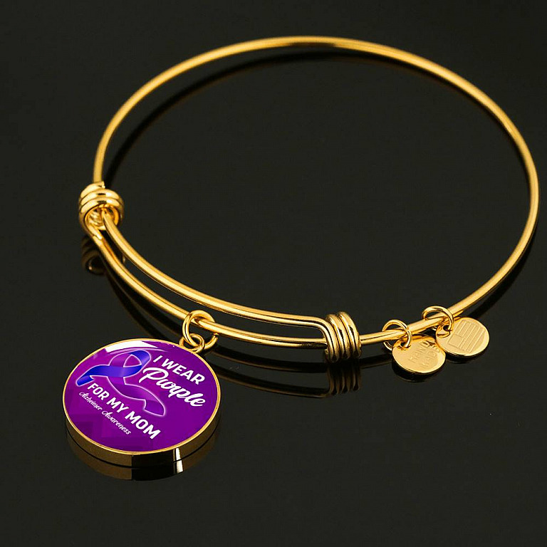 I Wear Purple For My Mom Alzheimer Awareness Luxury Circle Pendant Necklace