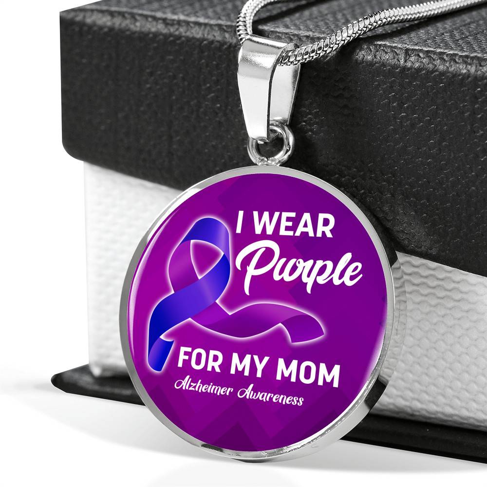 I Wear Purple For My Mom Alzheimer Awareness Luxury Circle Pendant Necklace I Wear Purple For My Mom Alzheimer Awareness Luxury Circle Pendant Necklace