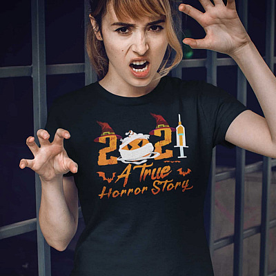 Alternative view of 2021 The True Horror Story Halloween T-Shirt - 2021 Halloween Vaccinated V-Neck Shirt
