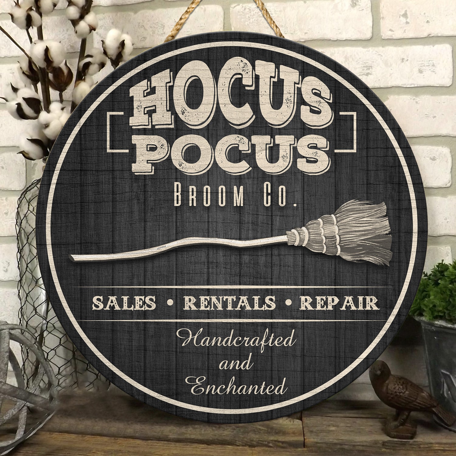 9LV. Hocus Pocus Broom Round (5) Door Sign Mockup 6