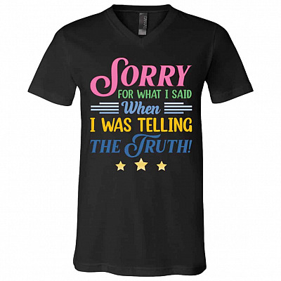sorry, Black, V-Neck T-Shirt
