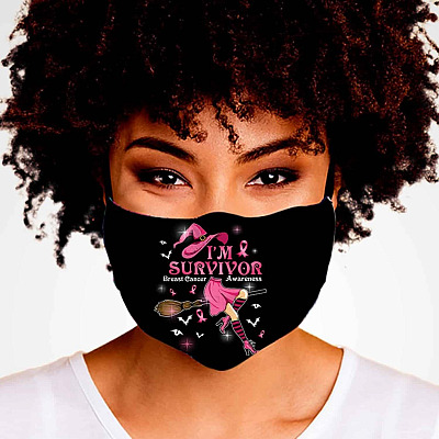 Witch I’m Survivor Breast Cancer Washable Reusable Custom Printed Cloth Face Mask Cover