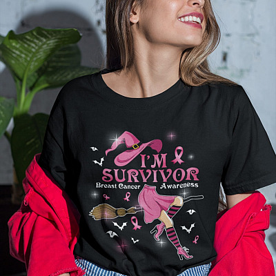 Alternative view of Witch I'm Survivor Breast Cancer T-Shirt - V-Neck Shirt