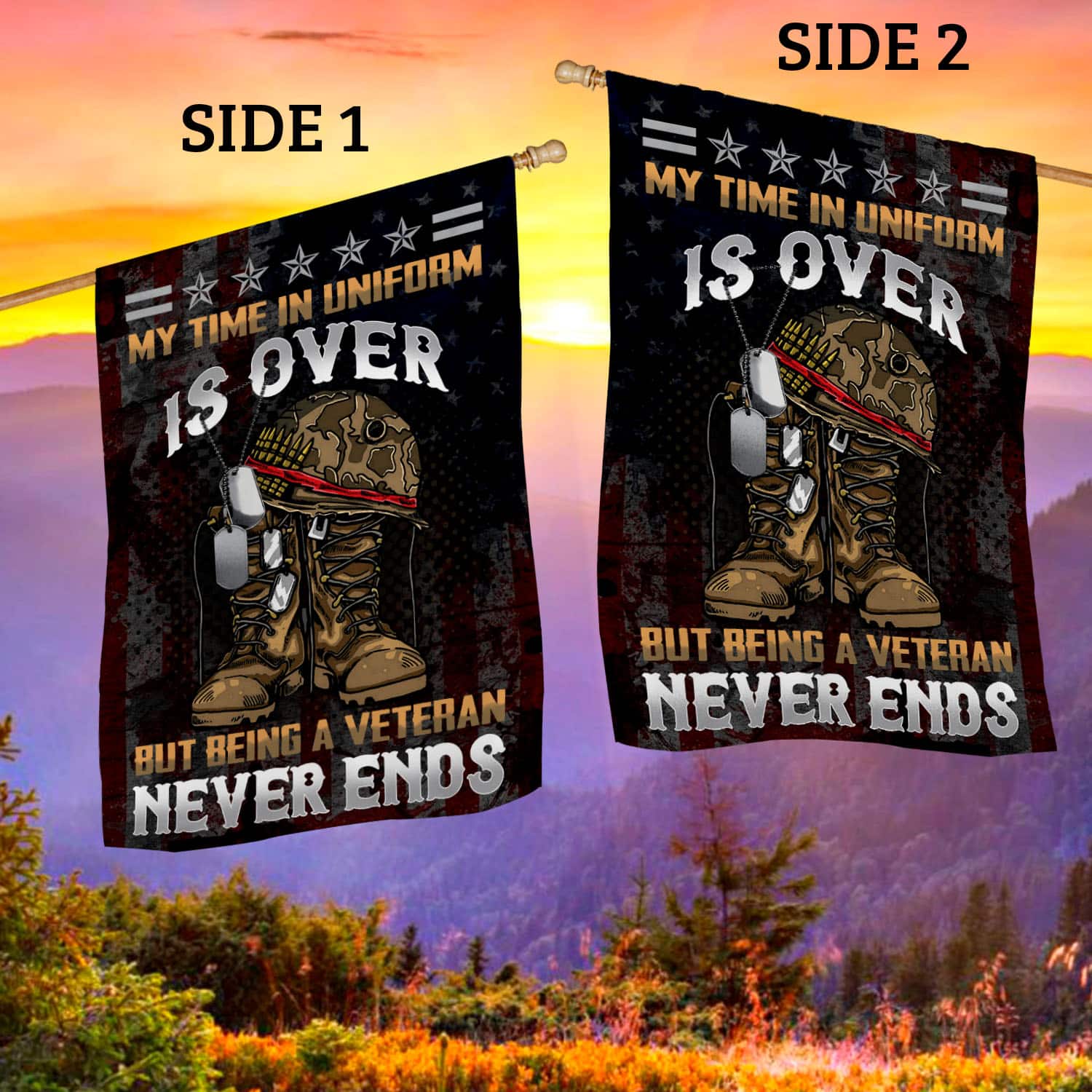 9VT. Veteran My Time In Uniform House Flag Mockup 2 Side