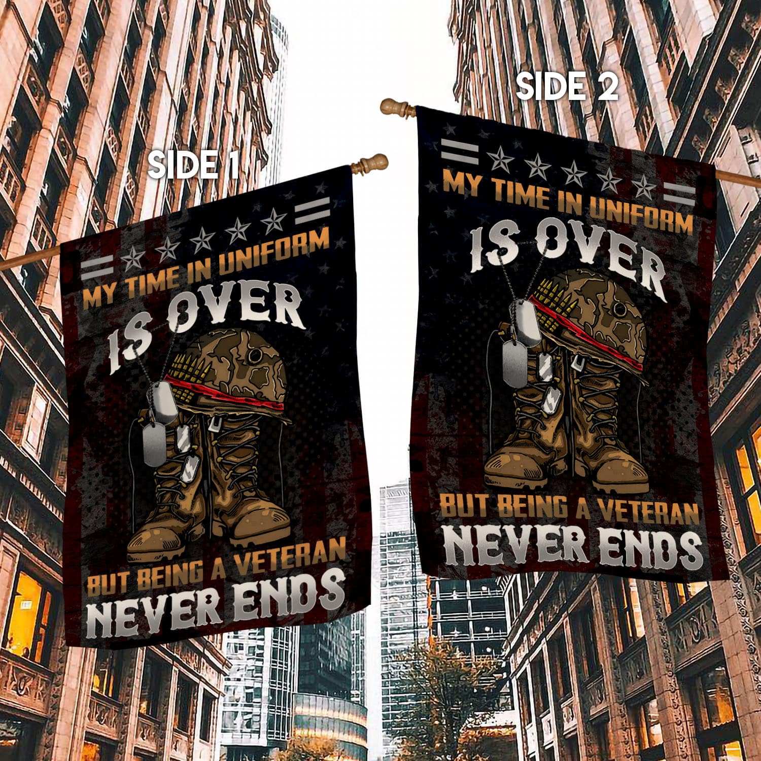 9VT. Veteran My Time In Uniform House Flag Mockup 2 Side-1