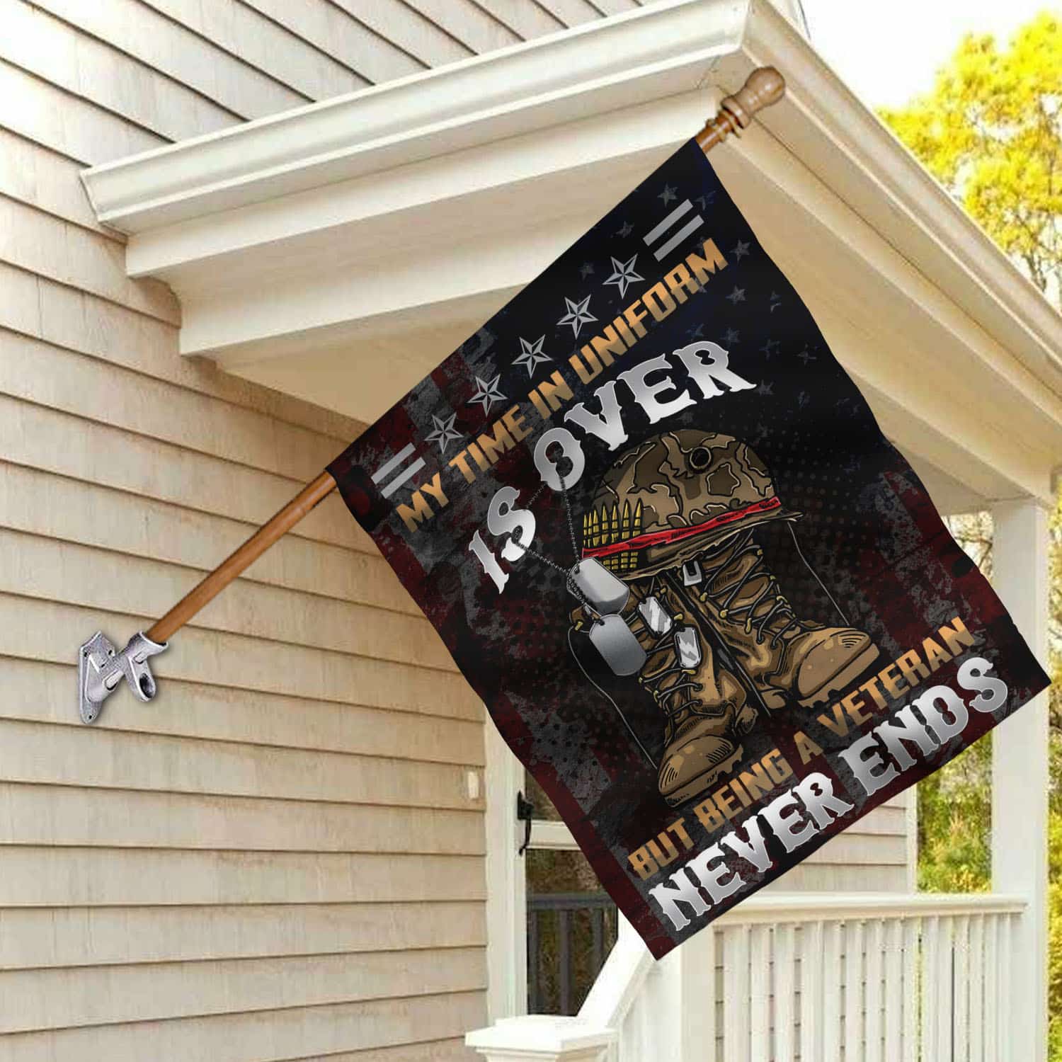 9VT. Veteran My Time In Uniform House Flag Mockup 2