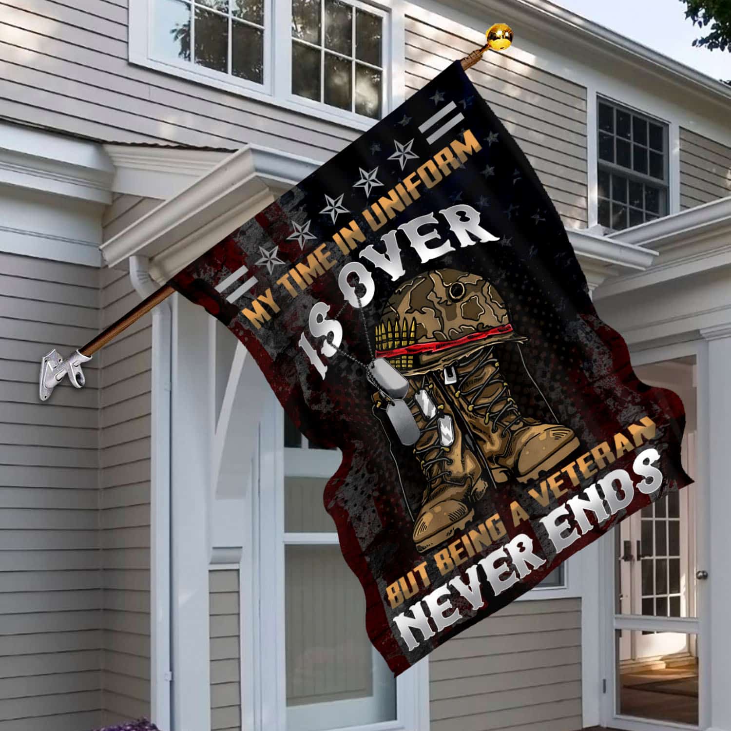 9VT. Veteran My Time In Uniform House Flag Mockup 6