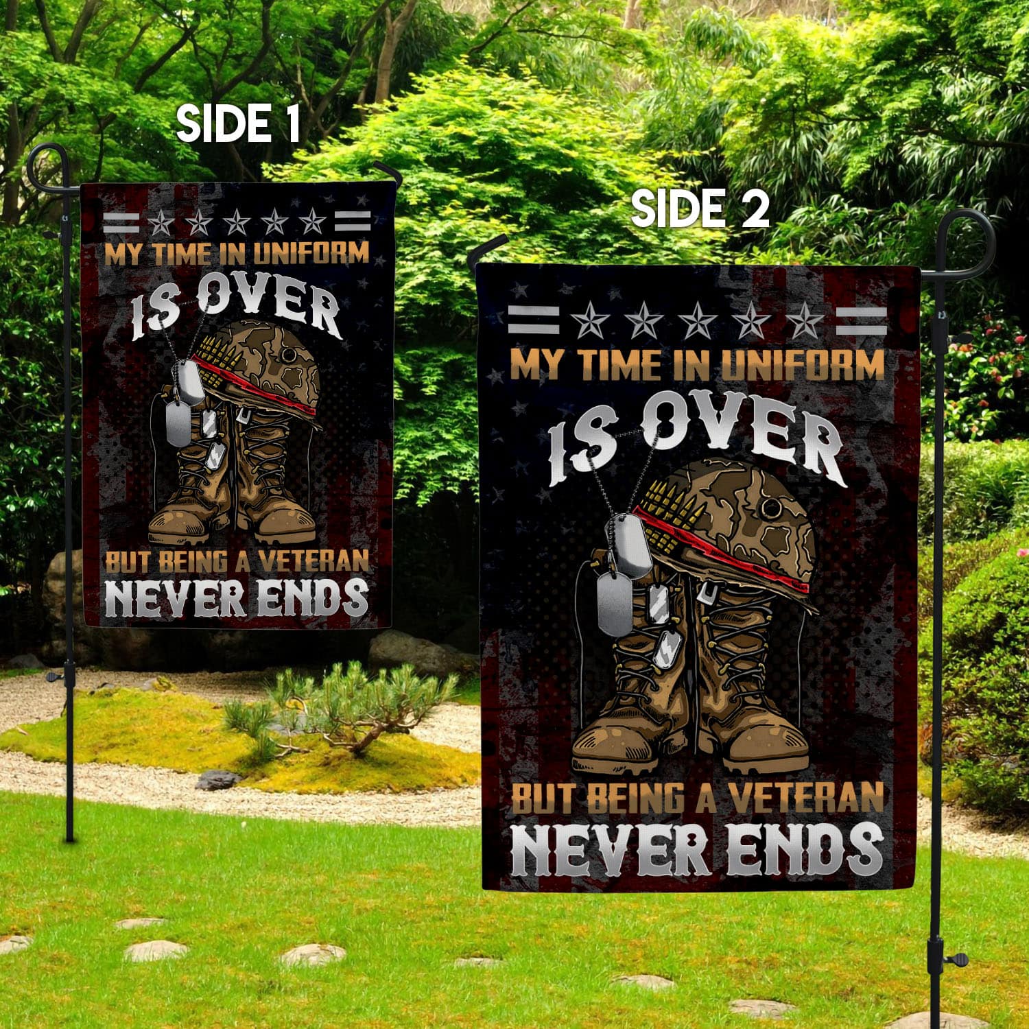 9VT. Veteran My Time In Uniform Garden Flag Mockup 2 Side