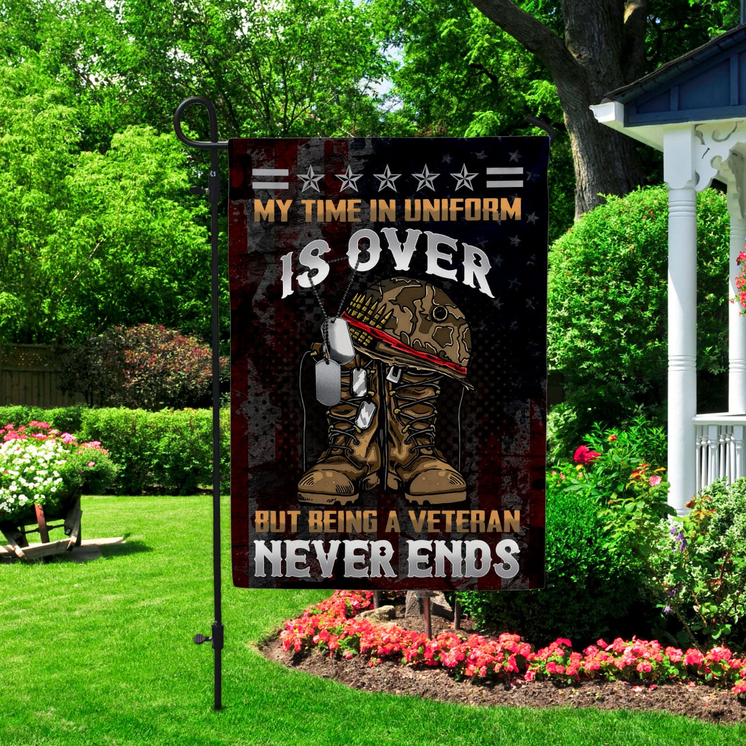 9VT. Veteran My Time In Uniform Garden Flag Mockup 2
