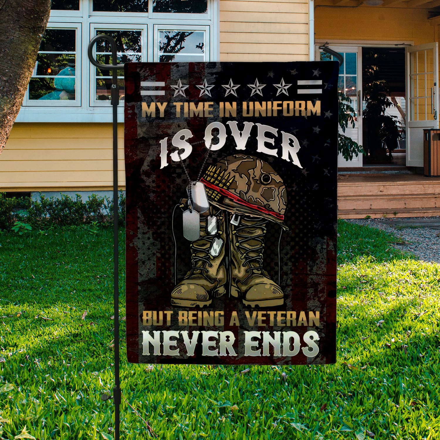 9VT. Veteran My Time In Uniform Garden Flag Mockup 3