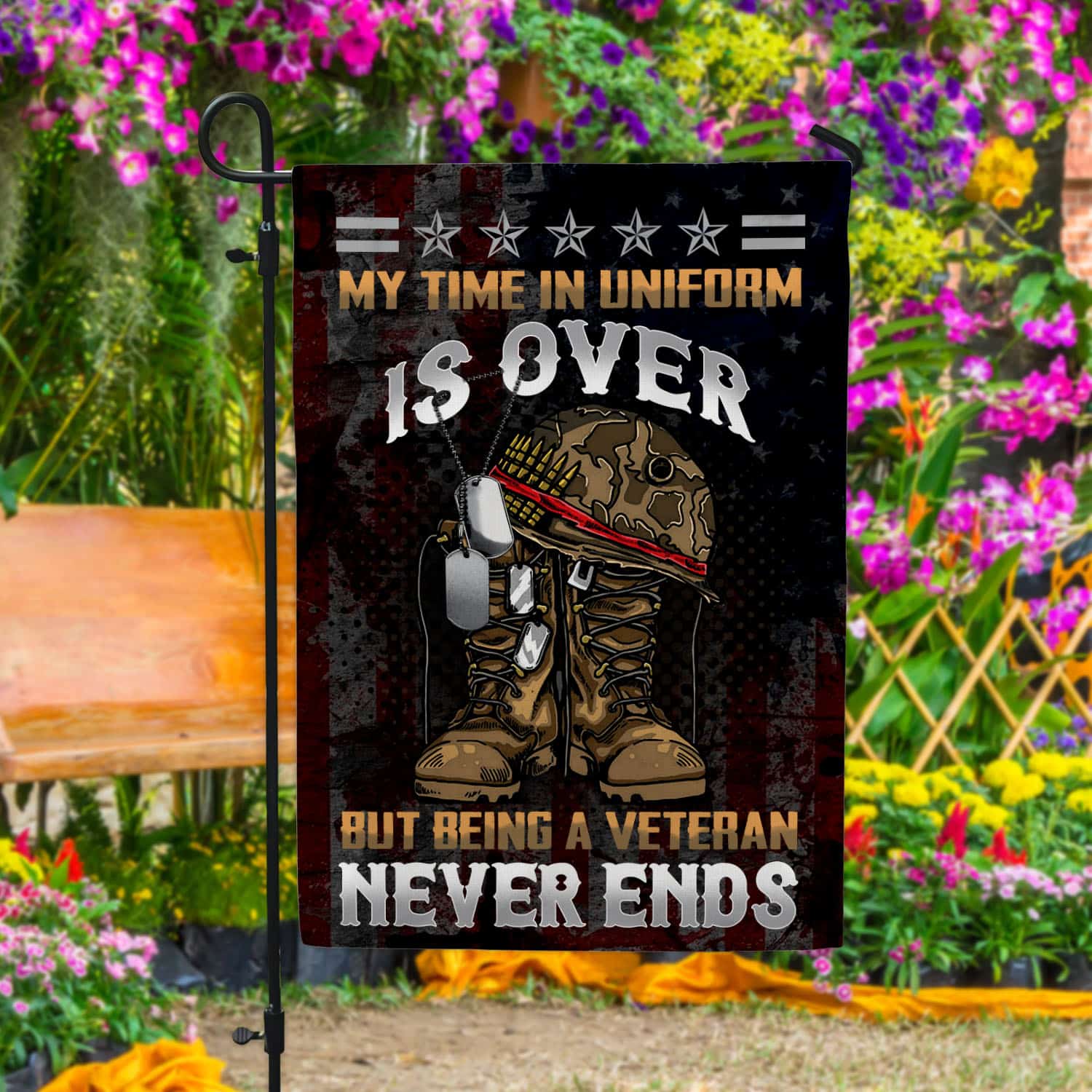 9VT. Veteran My Time In Uniform Garden Flag Mockup 4