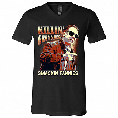Killin Grannies Smackin Tshirt, Black, V-Neck T-Shirt