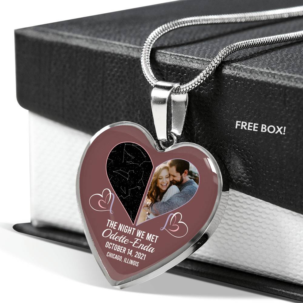 The Night Sky Couple Story Of Us Personalized Photo Heart Pendant Necklace - Custom Names Anniversary Star Map Heart Necklace The Night Sky Couple Story Of Us Personalized Photo Heart Pendant Necklace - Custom Names Anniversary Star Map Heart Necklace
