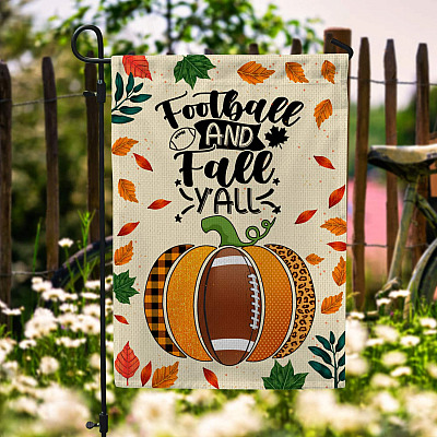 Football And Fall Y'all Autumn Garden Flag - Pumpkin Fall Thanksgiving House Flag