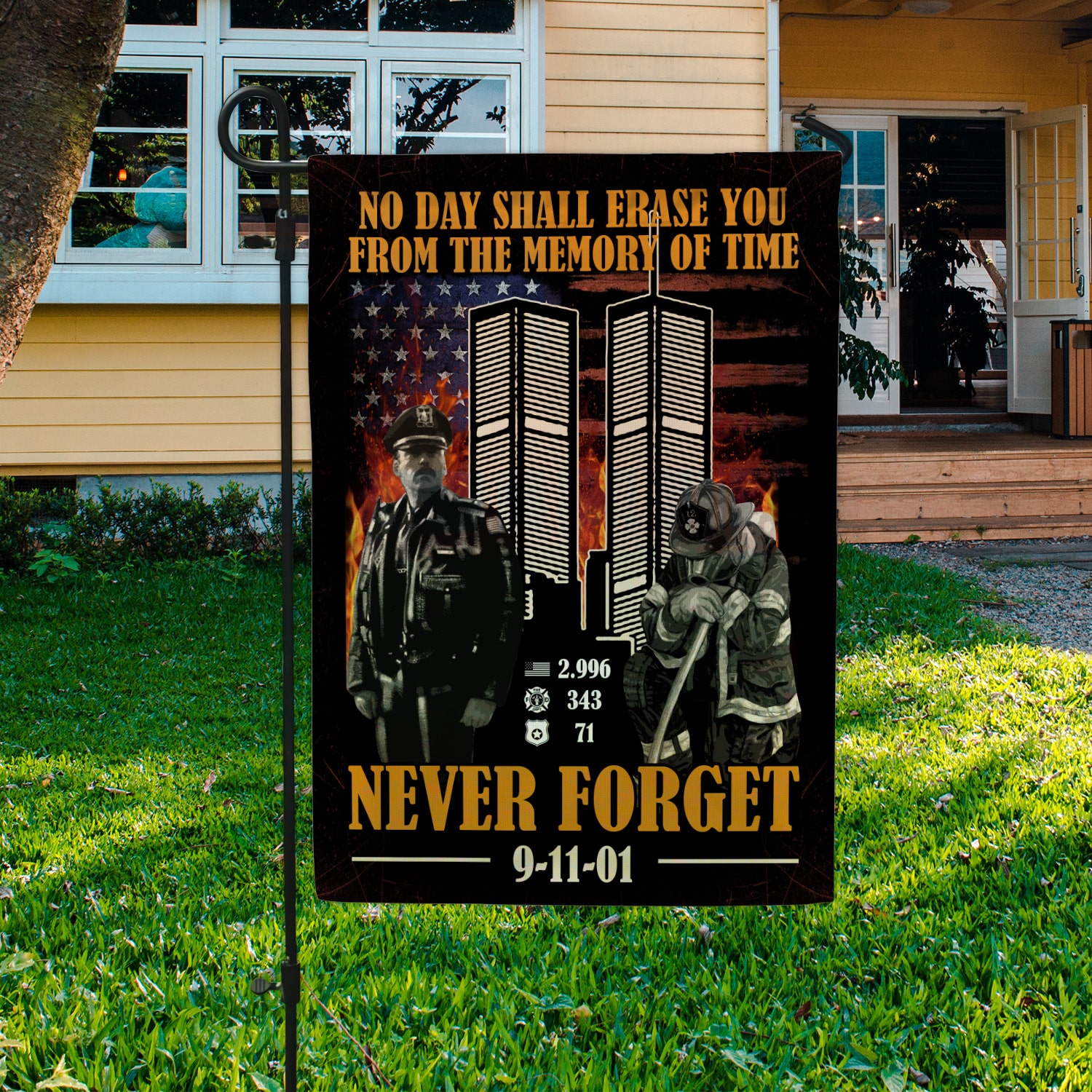 1NH. No Day Shall Garden Flag Mockup 3