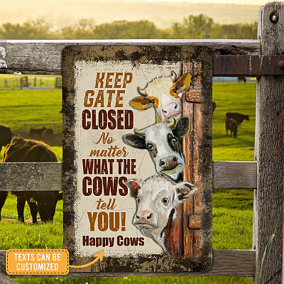 Alternative view of Personalized Keep Gate Closed No Matter What The Cows Tell You Decorative Metal Sign - Outdoor Decor Farmhouse