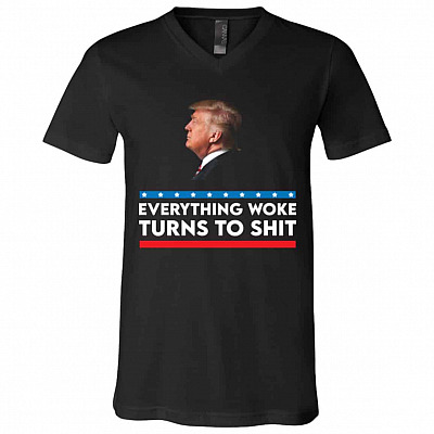 Everything Woke Turns Tshirt, Black, V-Neck T-Shirt
