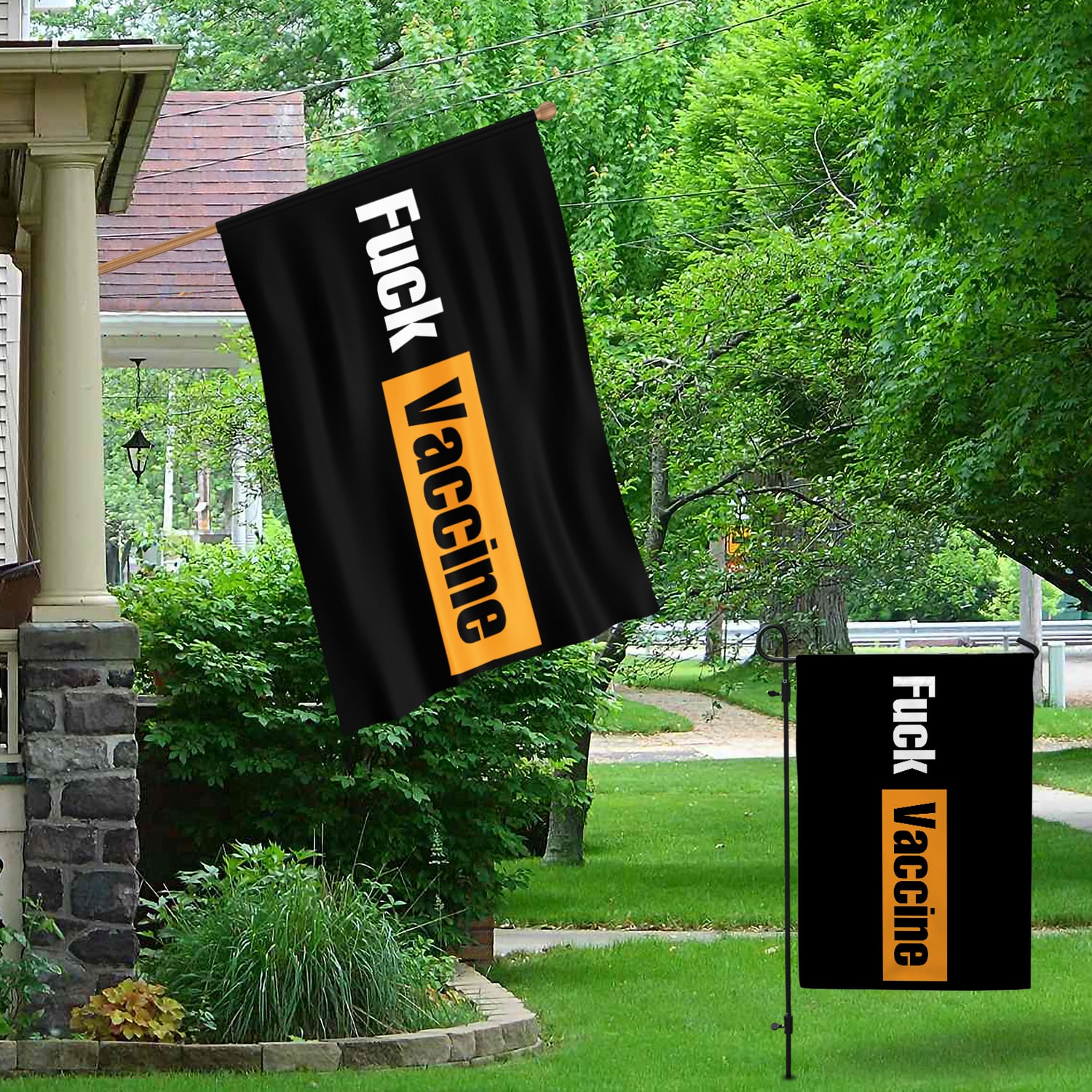 8KNG. Fuck Vaccine (flag) 30x40 Garden & House Mockup 1