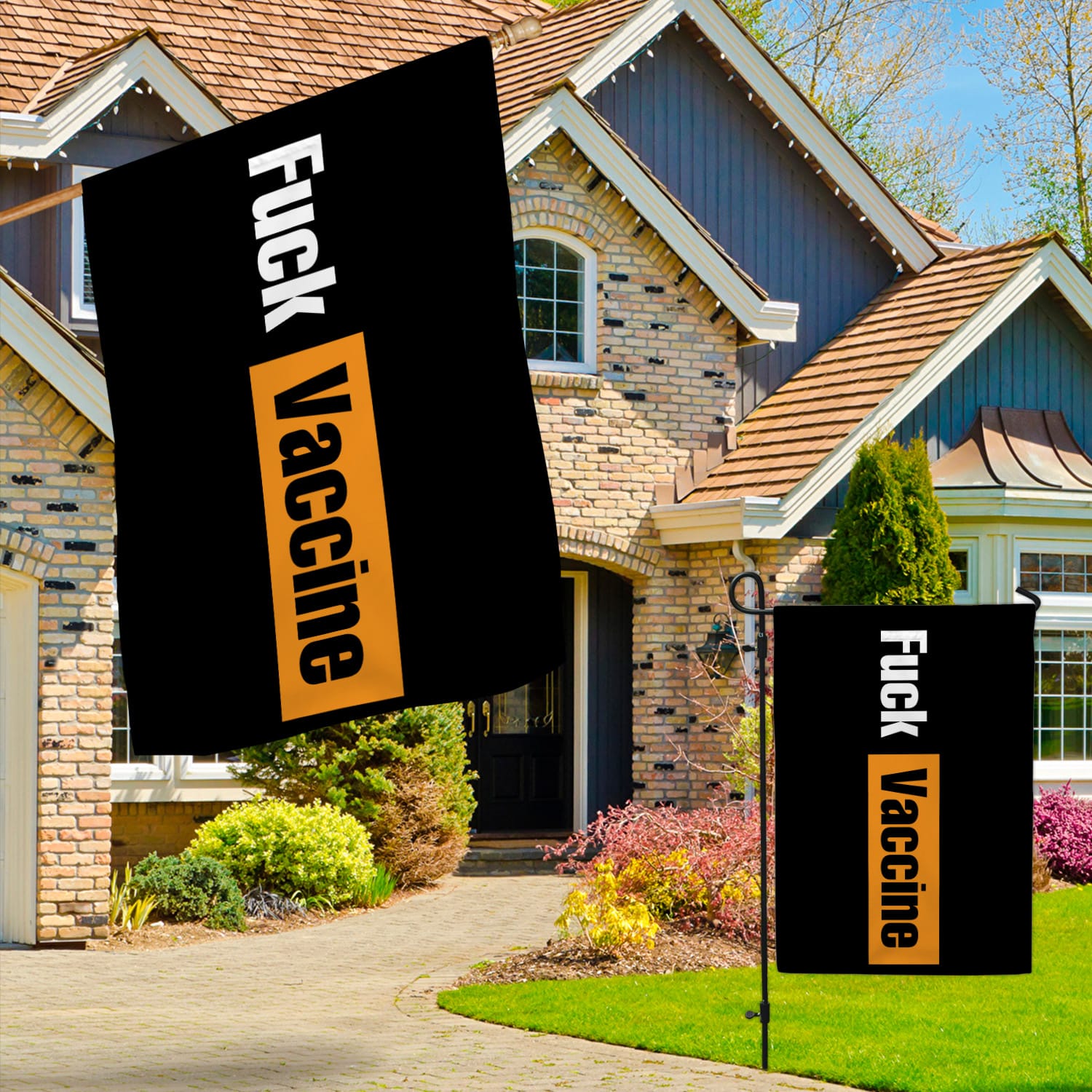 8KNG. Fuck Vaccine (flag) 30x40 Garden & House Mockup 3