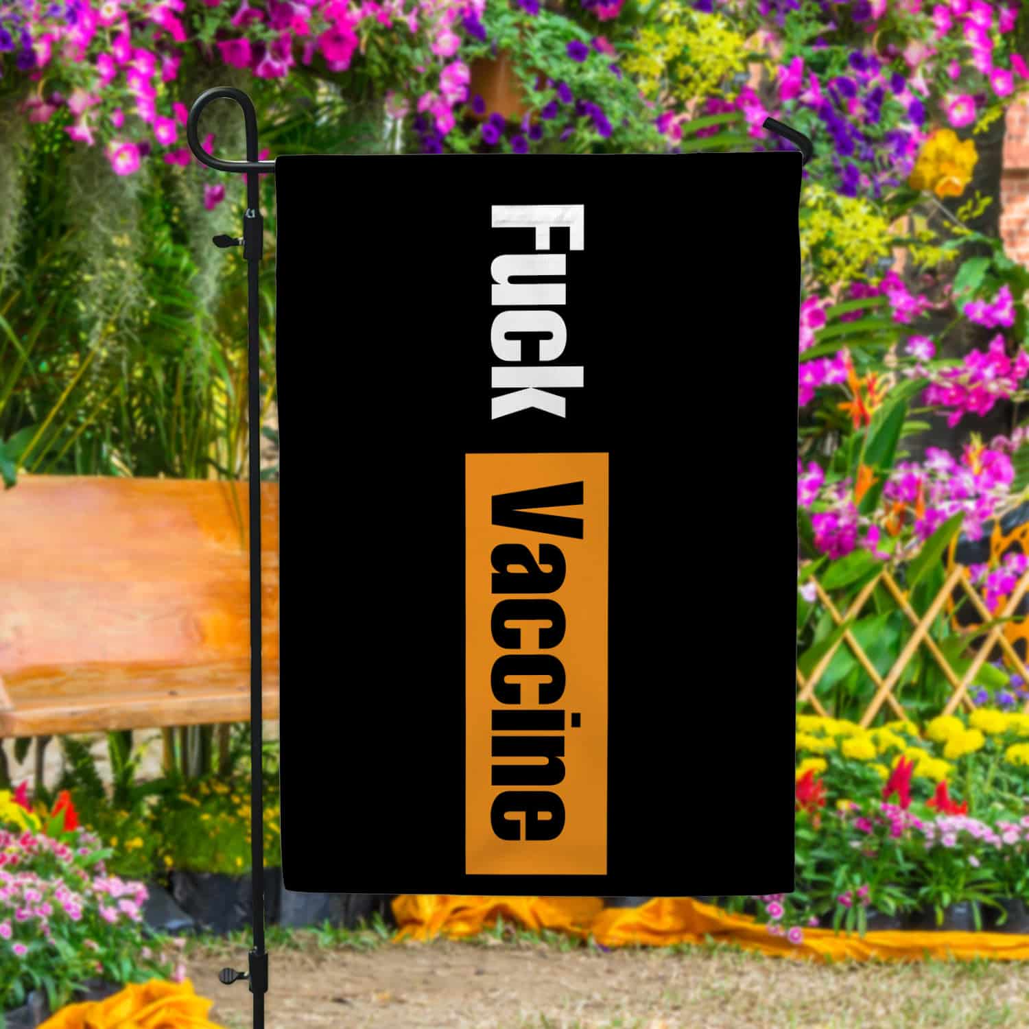 8KNG. Fuck Vaccine (flag) 30x40 Garden Flag Mockup 4