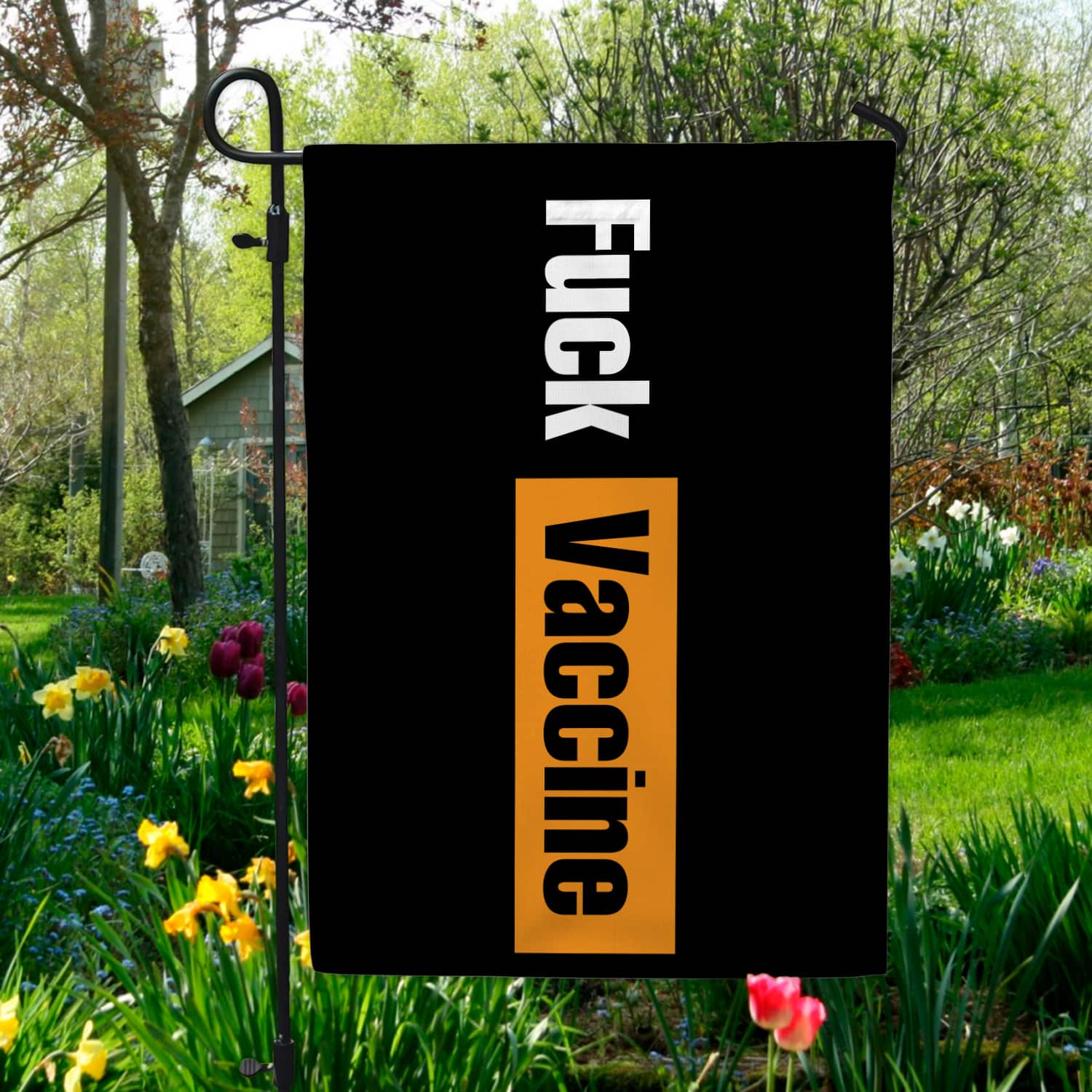 8KNG. Fuck Vaccine (flag) 30x40 Garden Flag Mockup 5