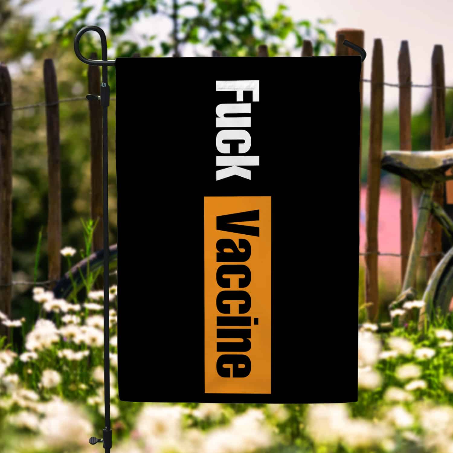 8KNG. Fuck Vaccine (flag) 30x40 Garden Flag Mockup 6