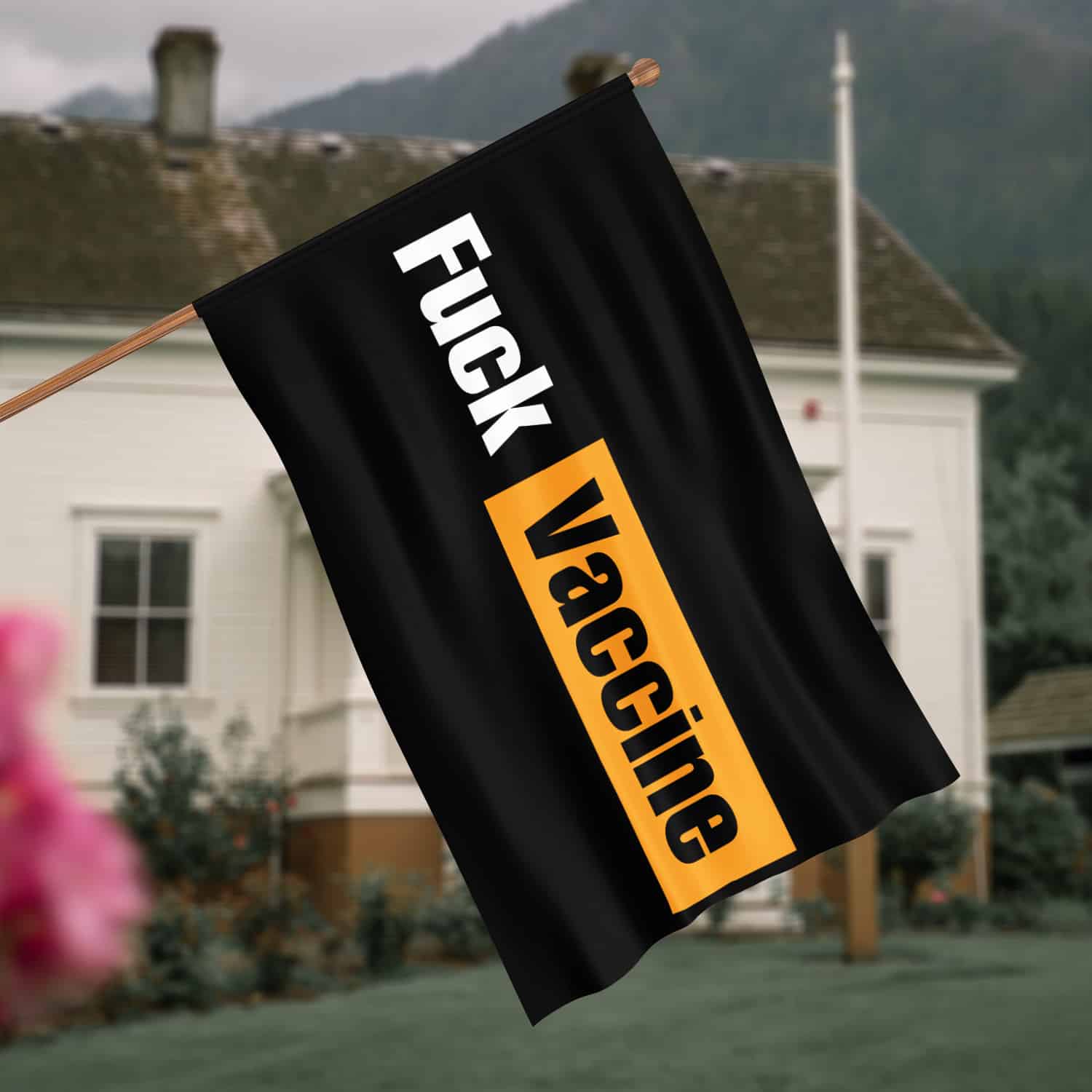 8KNG. Fuck Vaccine (flag) 30x40 House Flag Mockup 4
