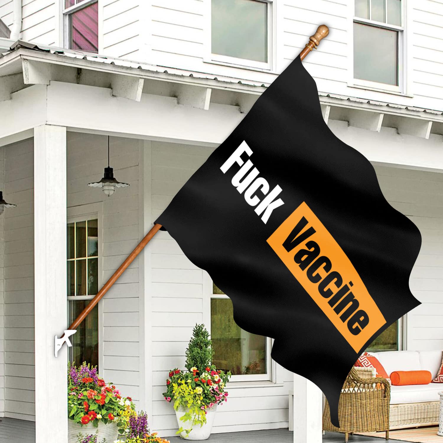 8KNG. Fuck Vaccine (flag) 30x40 House Flag Mockup 7