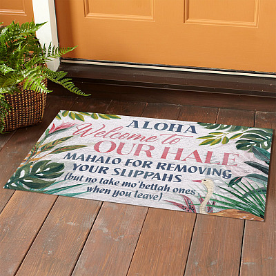 Alternative view of Aloha Welcome to Our Hale Mahalo for Removing Your Slippahs But No Take Mo Bettah One When You Leave Doormat - Outdoor Indoor Doormat
