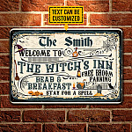 Personalized Name Welcome to The Witch's Inn Free Broom Parking Vintage Decorative Metal Sign - Indoor Outdoor Decor