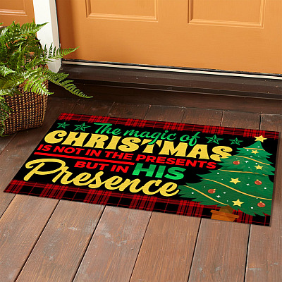 Alternative view of The Magic Of Christmas Is Not In The Present But In His Presence Doormat - Outdoor Indoor Doormat - Funny Santa Christmas Doormat