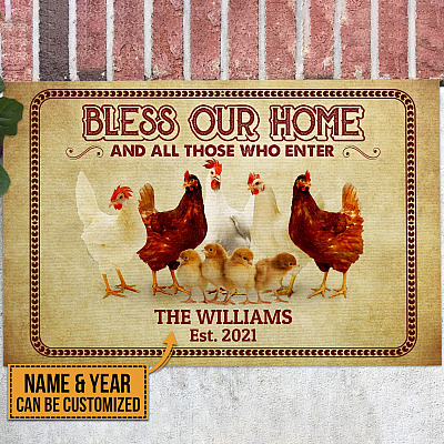 Personalized Family Name Bless Our Home And All Those Who Enter Doormat - Outdoor Indoor Doormat
